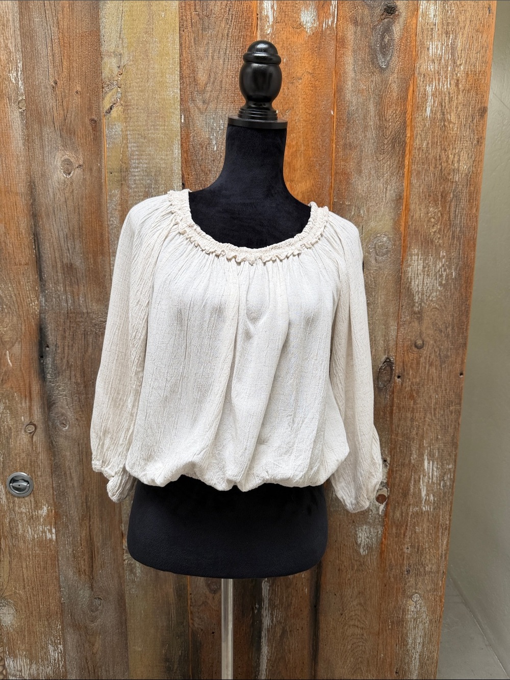 Max Studio Cream Smocked Scoop-Neck Blouson Top